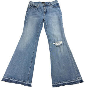 Express Jeans Womens 8S Flare Mid Rise Distressed Y2K Denim Blue Retro VintageXX